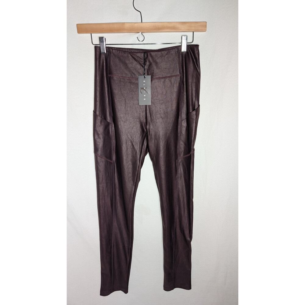 21 Saints‎ Womens Faux Leather Wine Leggings Pockets Size L Athleisure Bordeux